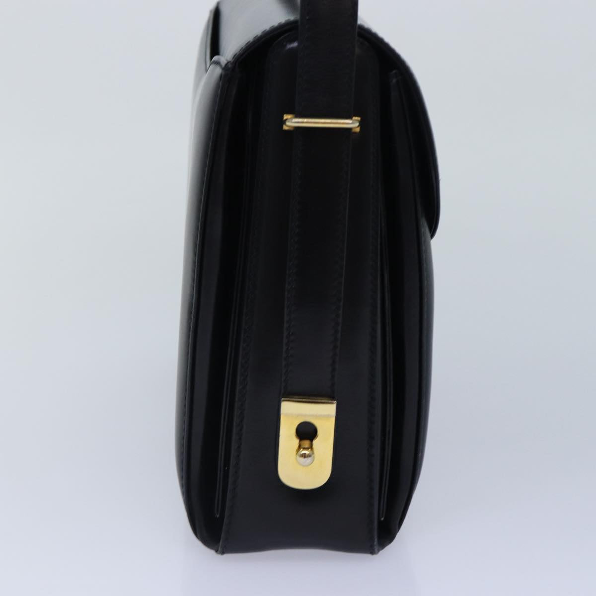GUCCI Hand Bag Leather Black Gold yk14666