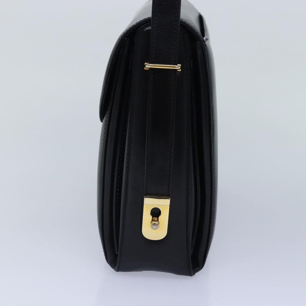 GUCCI Hand Bag Leather Black Gold yk14666