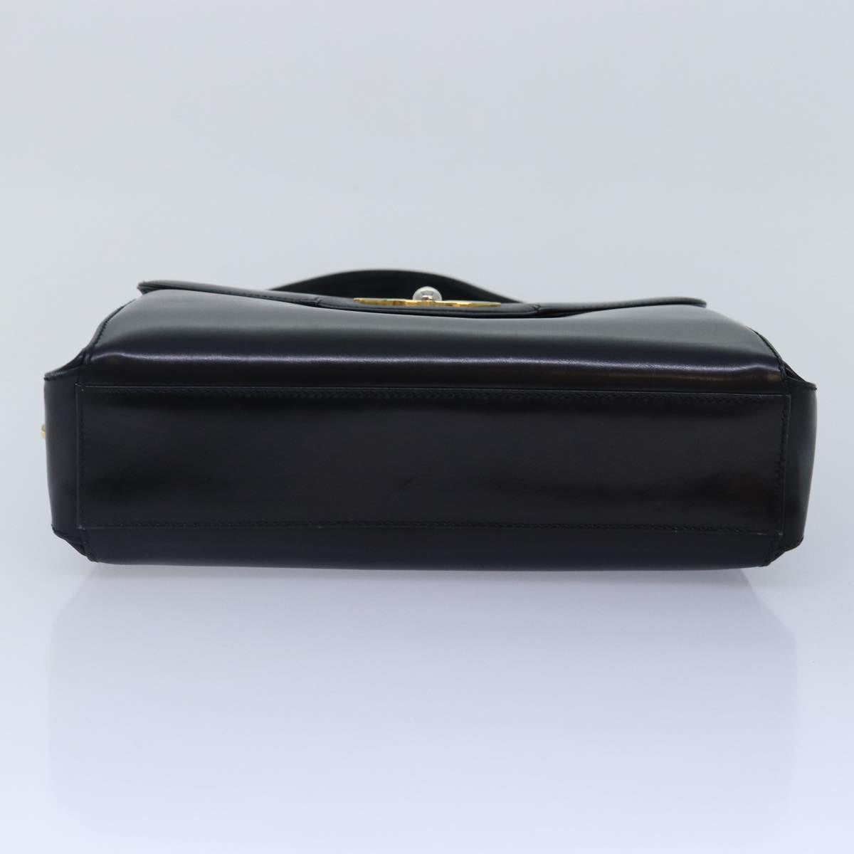 GUCCI Hand Bag Leather Black Gold yk14666