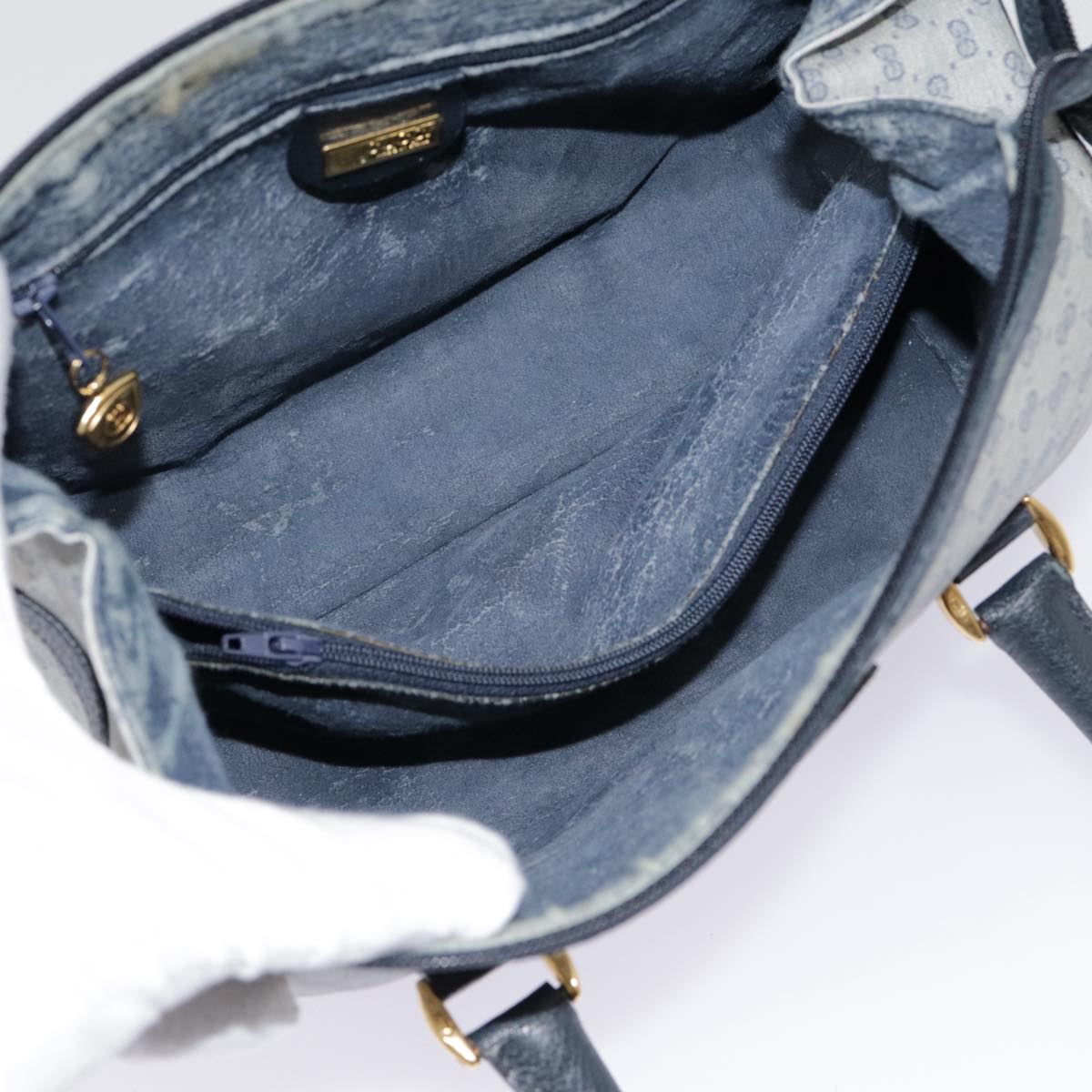 GUCCI Micro GG Supreme Hand Bag PVC Navy Gold 000 40 0207 yk14683