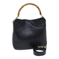 GUCCI Bamboo Hand Bag Leather 2way Black Gold 001 1638 2404 yk14684