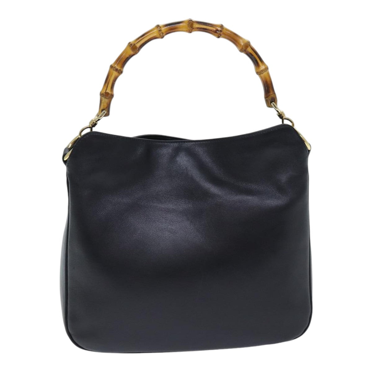 GUCCI Bamboo Hand Bag Leather 2way Black Gold 001 1638 2404 yk14684