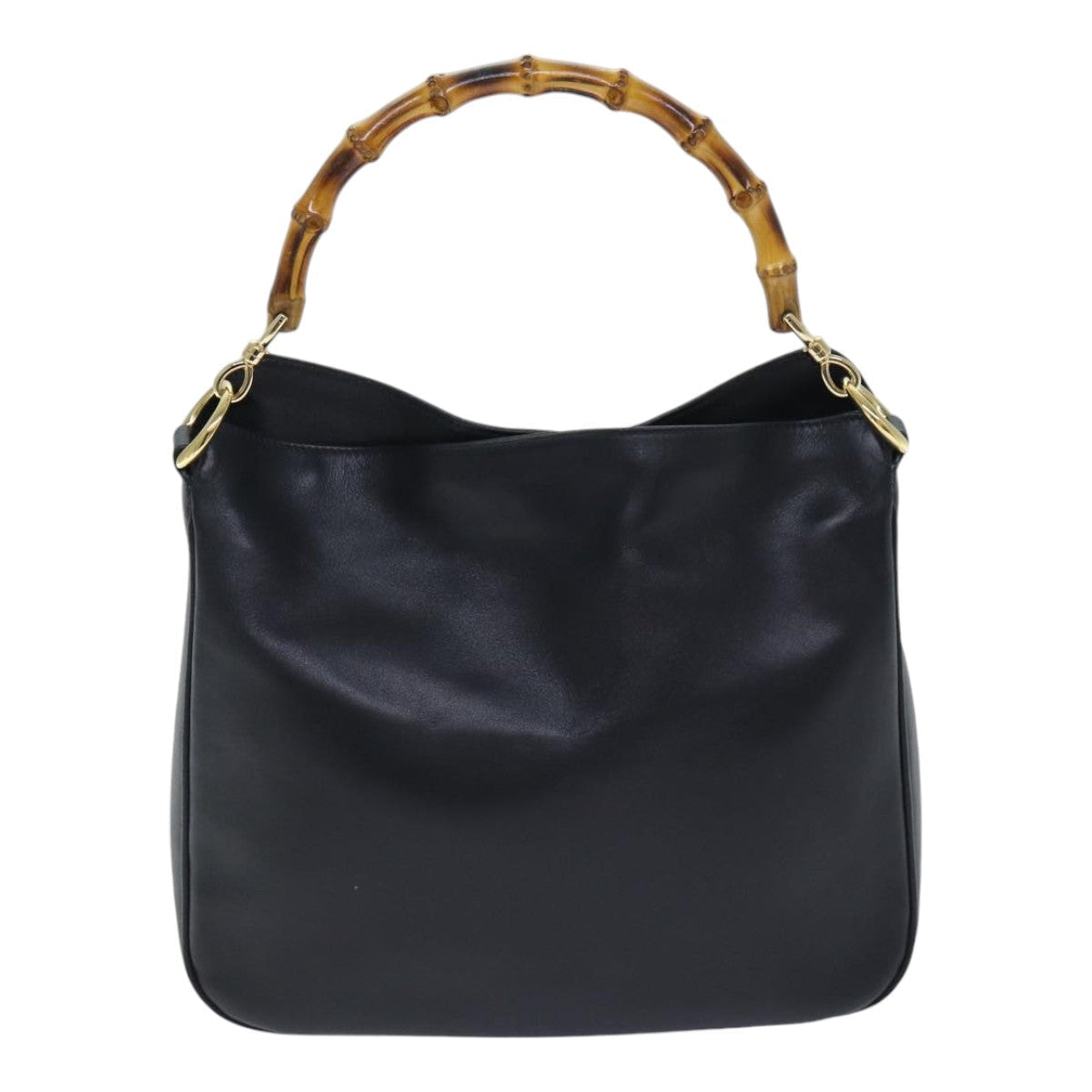 GUCCI Bamboo Hand Bag Leather 2way Black Gold 001 1638 2404 yk14684