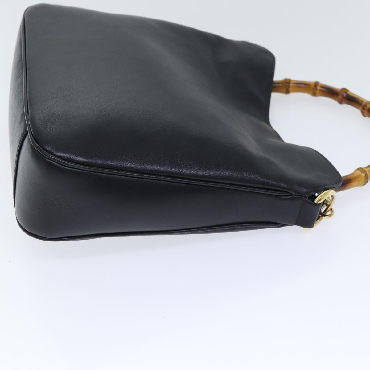 GUCCI Bamboo Hand Bag Leather 2way Black Gold 001 1638 2404 yk14684