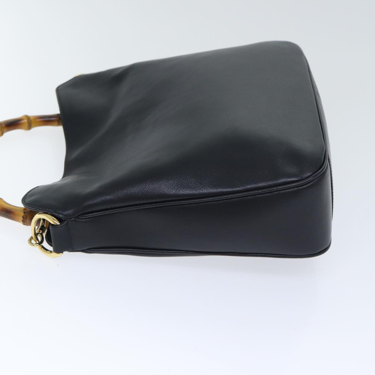 GUCCI Bamboo Hand Bag Leather 2way Black Gold 001 1638 2404 yk14684