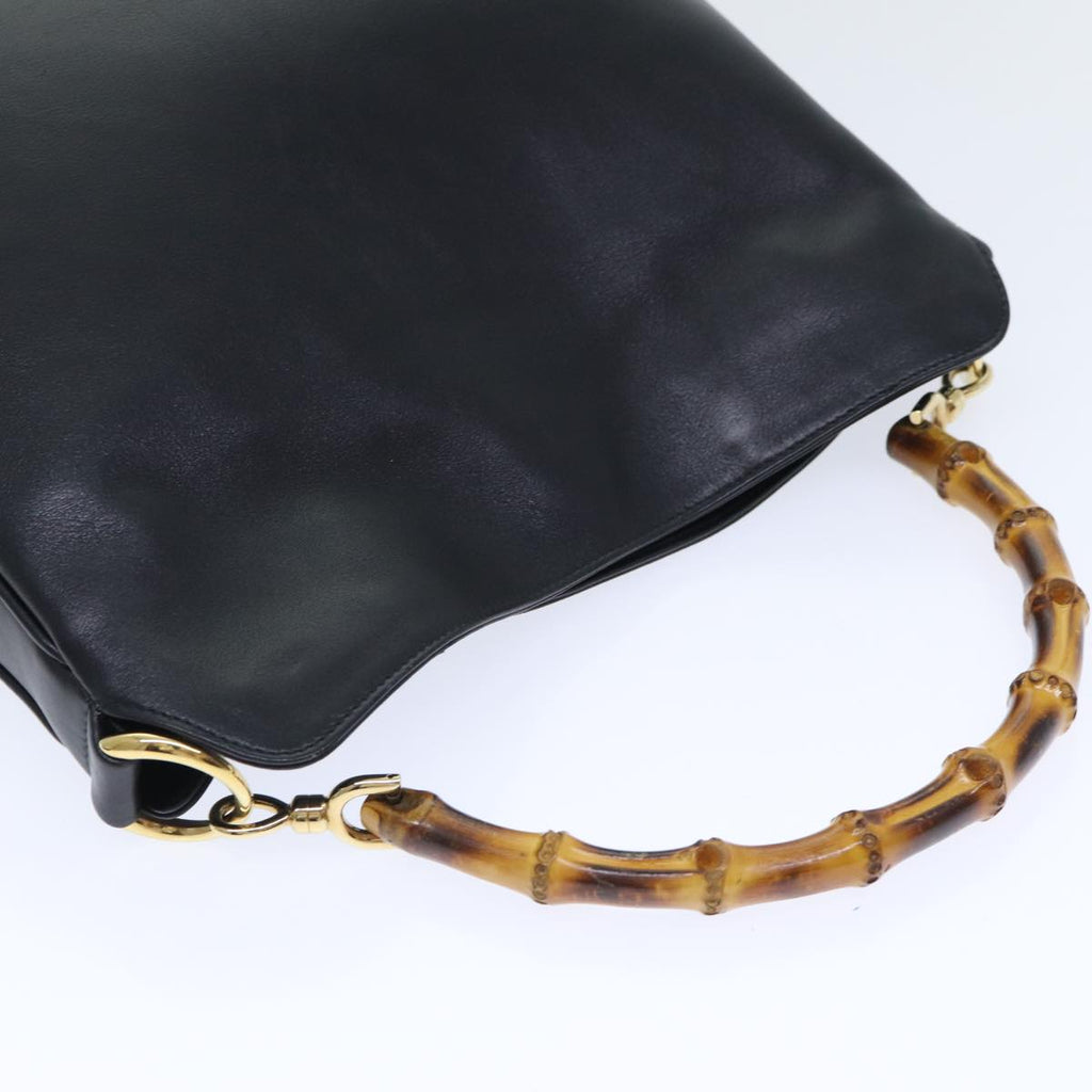 GUCCI Bamboo Hand Bag Leather 2way Black Gold 001 1638 2404 yk14684