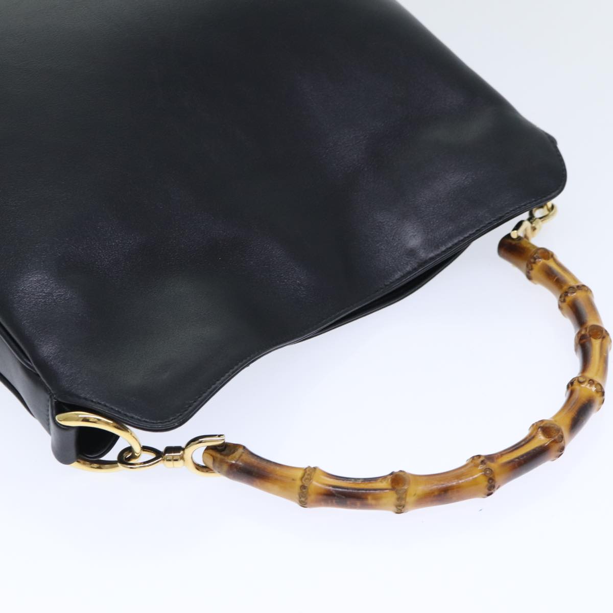 GUCCI Bamboo Hand Bag Leather 2way Black Gold 001 1638 2404 yk14684