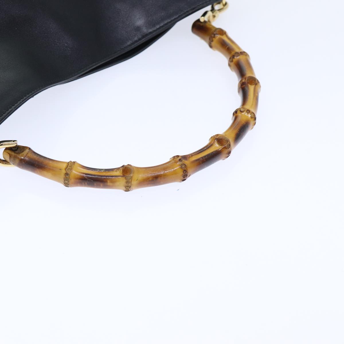 GUCCI Bamboo Hand Bag Leather 2way Black Gold 001 1638 2404 yk14684