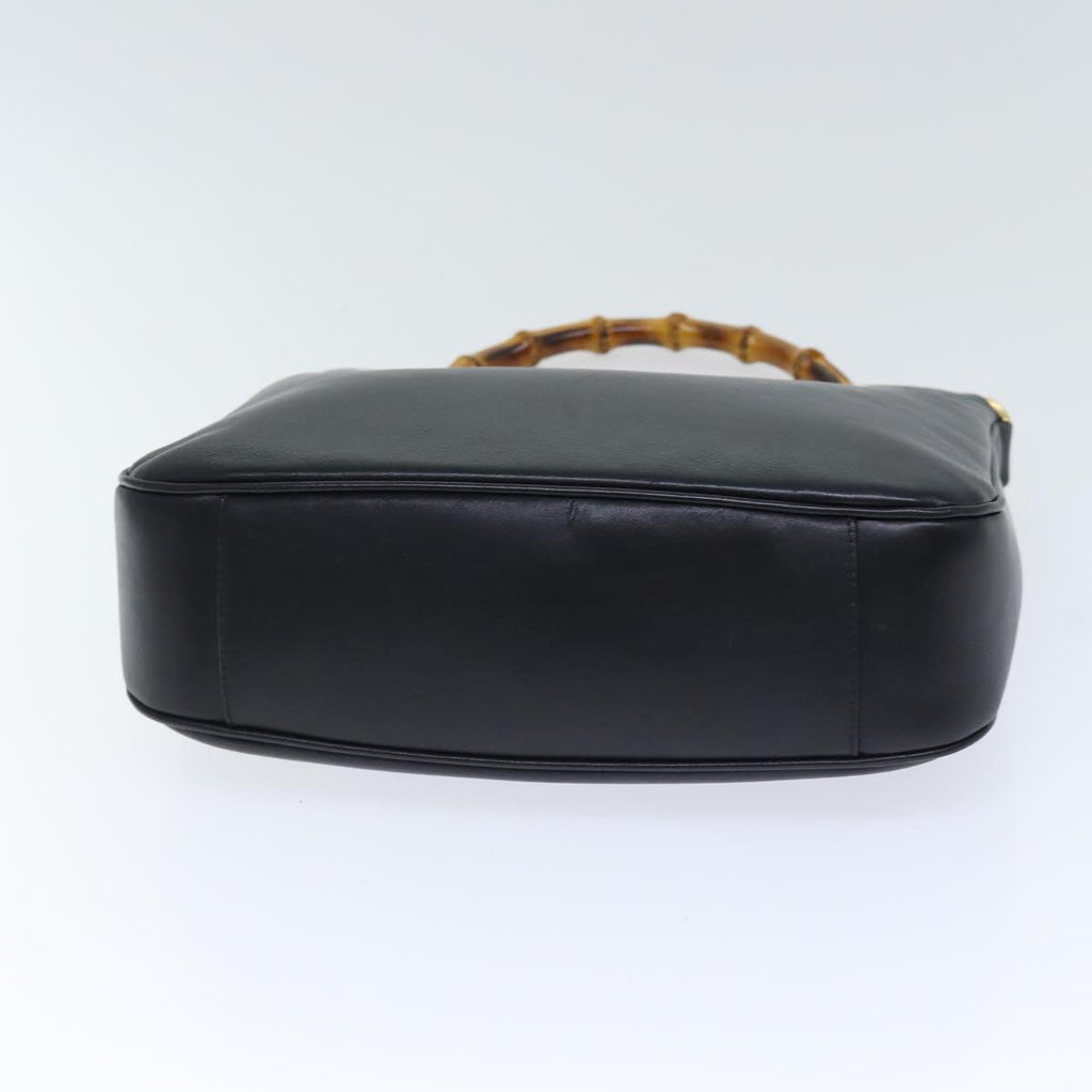 GUCCI Bamboo Hand Bag Leather 2way Black Gold 001 1638 2404 yk14684