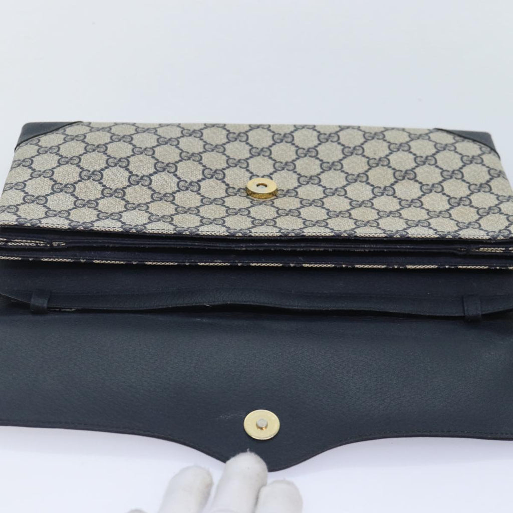 GUCCI GG Supreme Shoulder Bag PVC Navy Gold yk14693