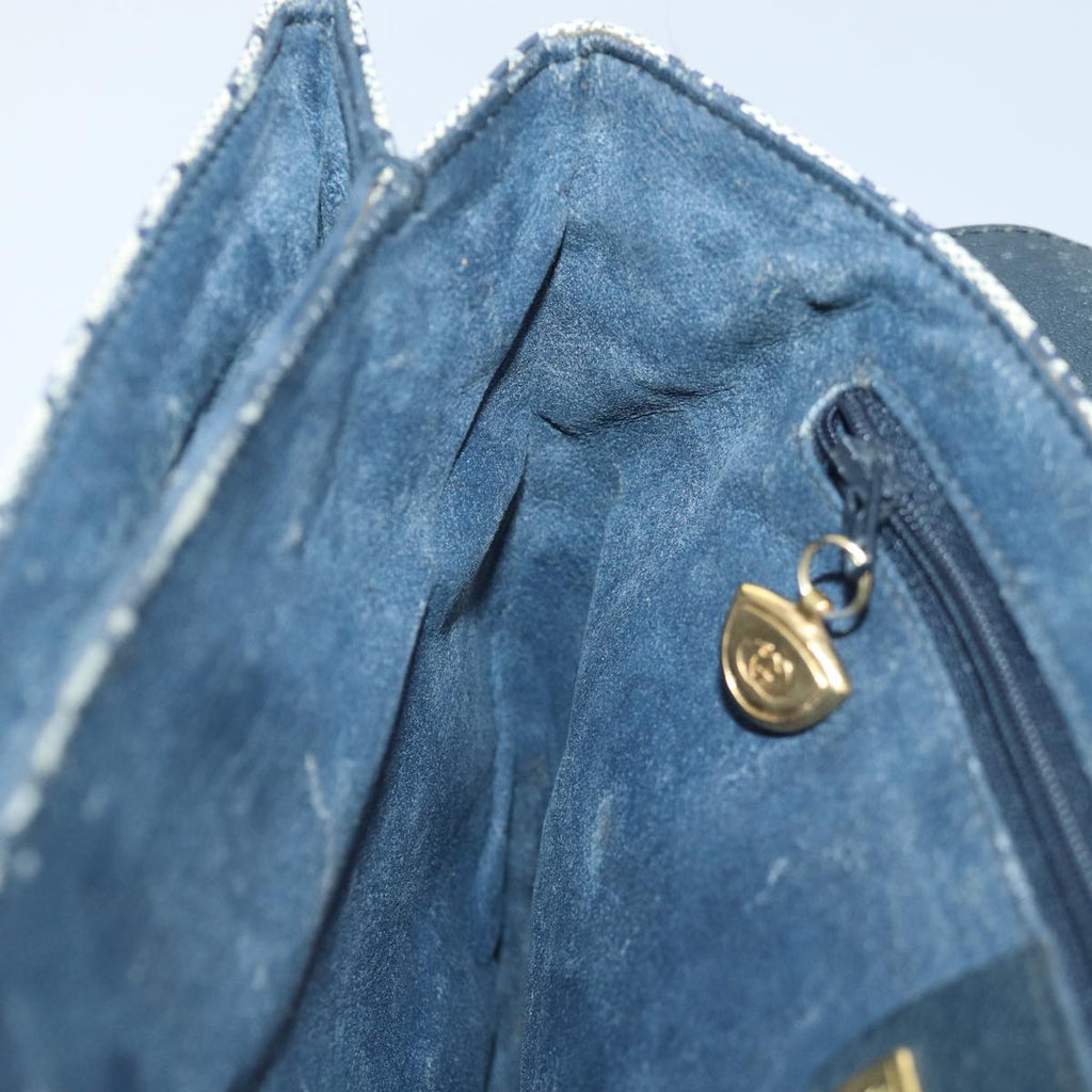 GUCCI GG Supreme Shoulder Bag PVC Navy Gold yk14693
