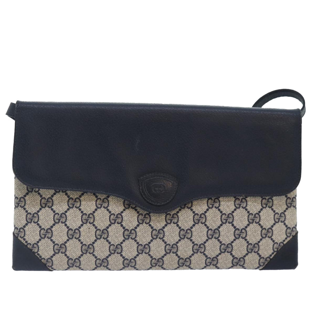GUCCI GG Supreme Shoulder Bag PVC Navy Gold yk14693