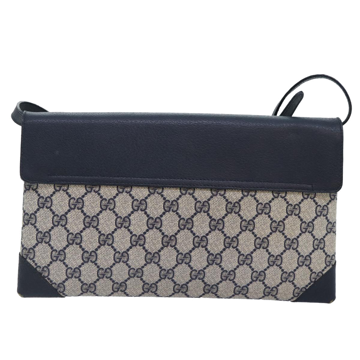 GUCCI GG Supreme Shoulder Bag PVC Navy Gold yk14693