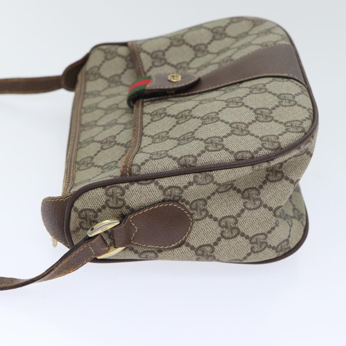 GUCCI GG Supreme Web Sherry Line Shoulder Bag PVC Beige Red Green yk14694