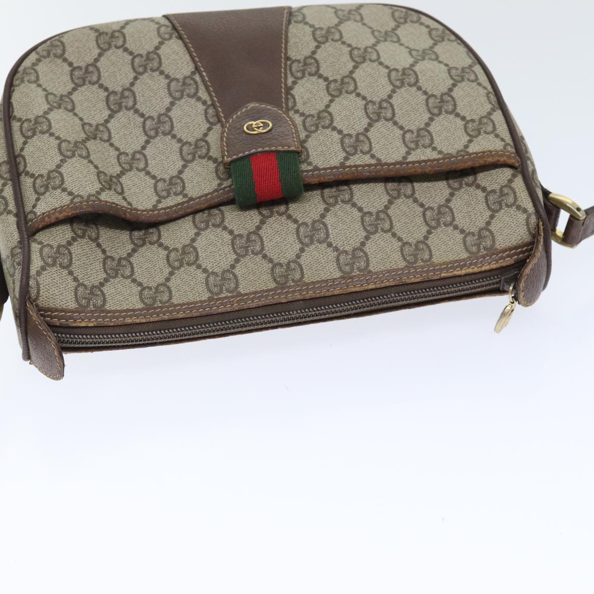 GUCCI GG Supreme Web Sherry Line Shoulder Bag PVC Beige Red Green yk14694