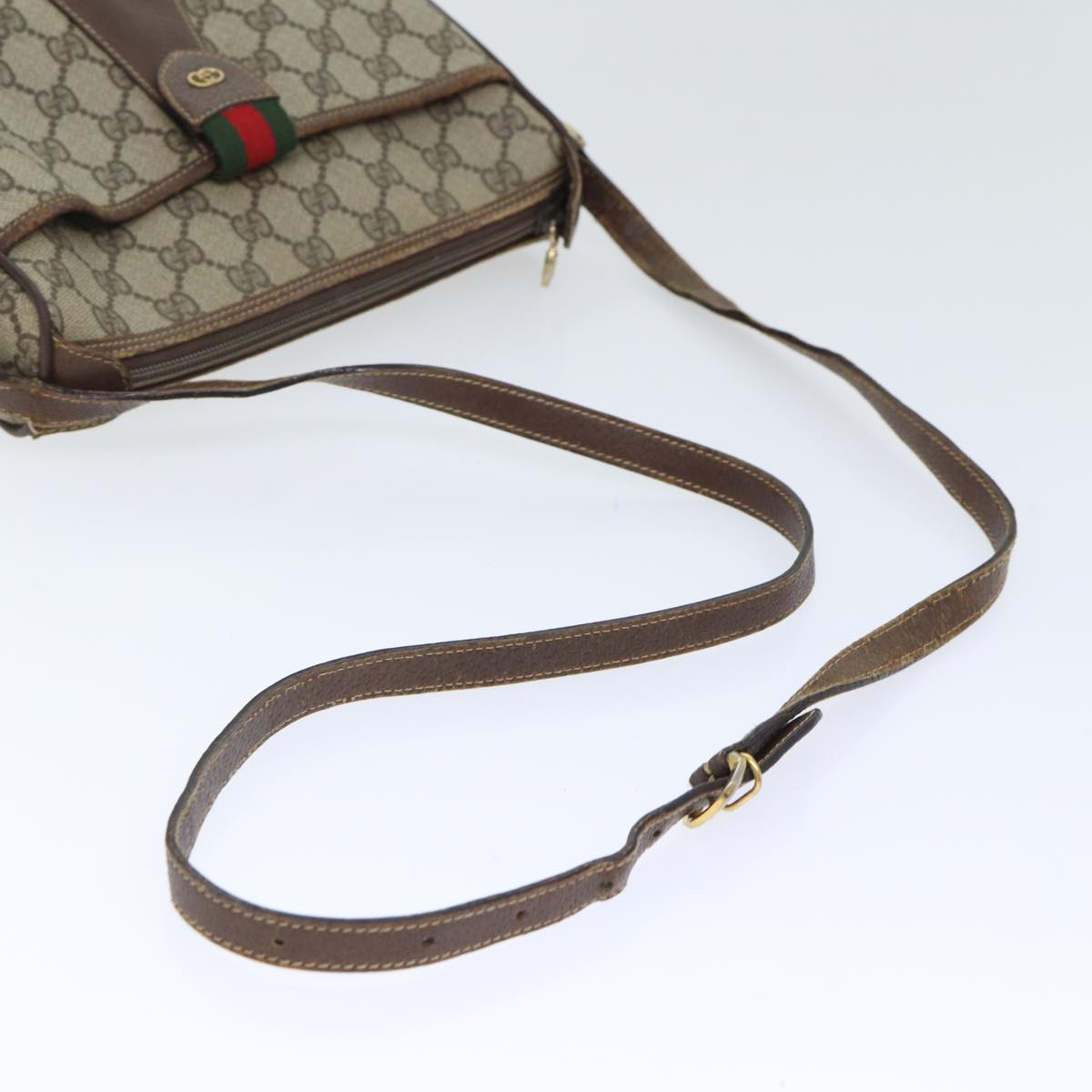 GUCCI GG Supreme Web Sherry Line Shoulder Bag PVC Beige Red Green yk14694