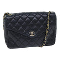 CHANEL Matelasse Turn Lock Chain Shoulder Bag Leather Black Gold CC yk14695