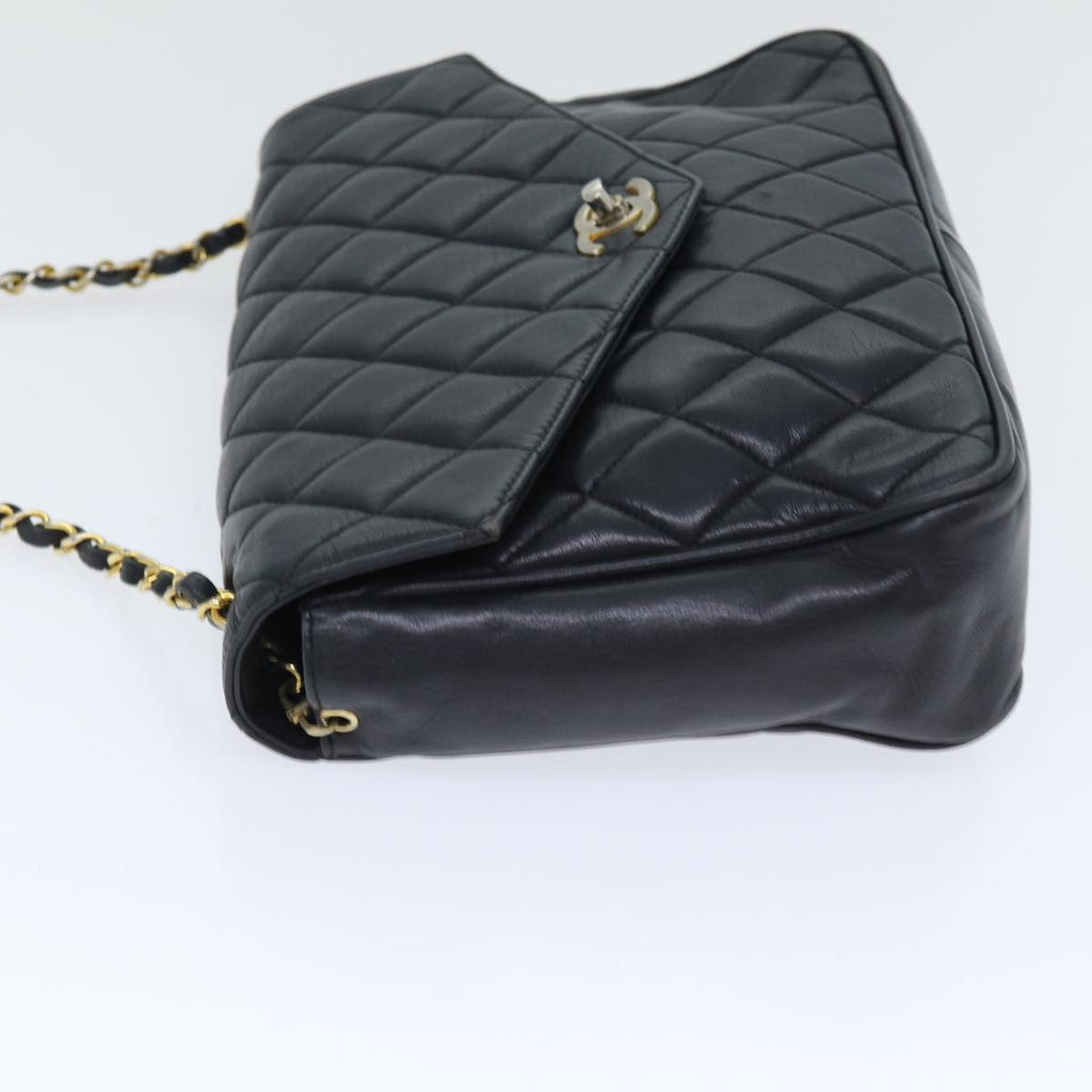 CHANEL Matelasse Turn Lock Chain Shoulder Bag Leather Black Gold CC yk14695