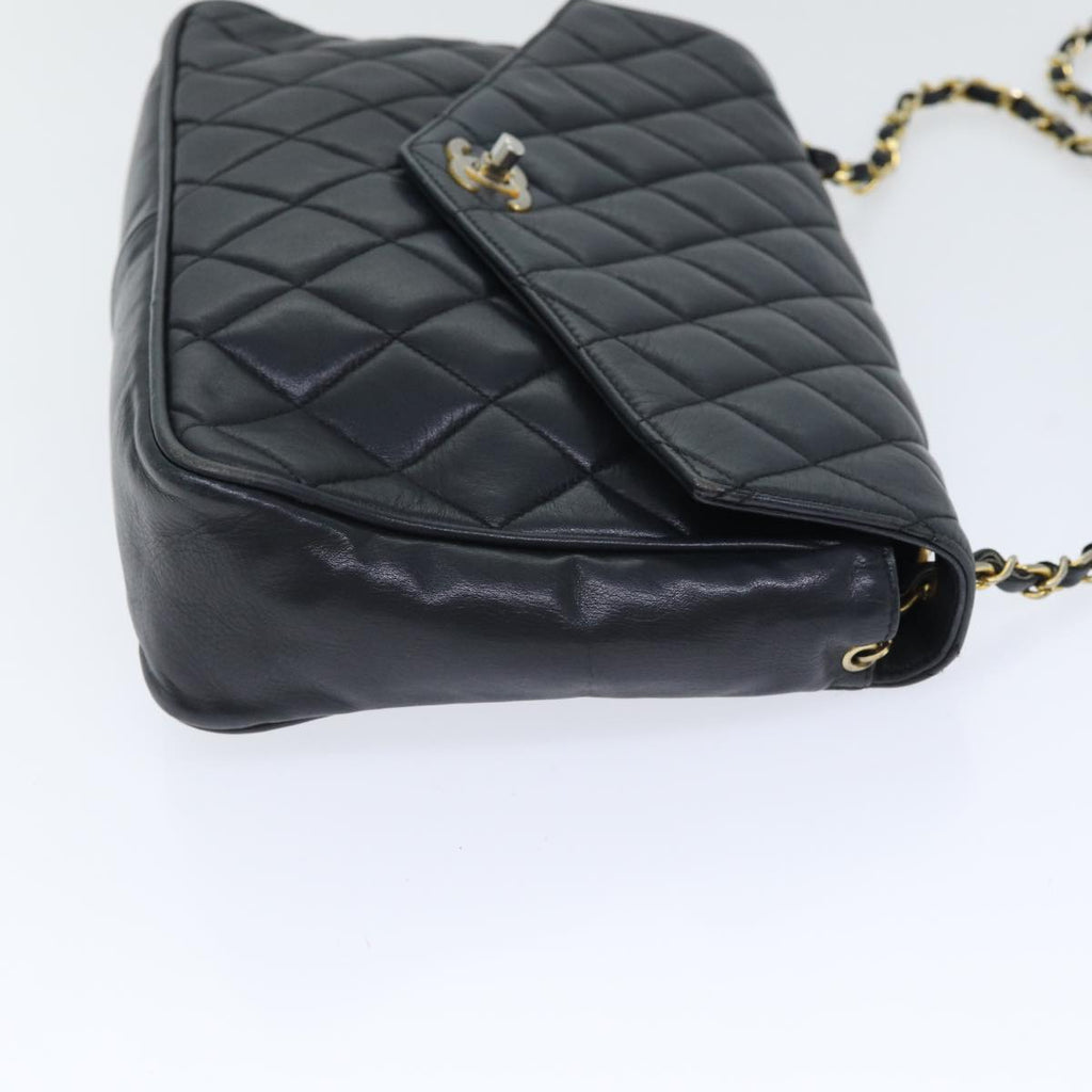CHANEL Matelasse Turn Lock Chain Shoulder Bag Leather Black Gold CC yk14695