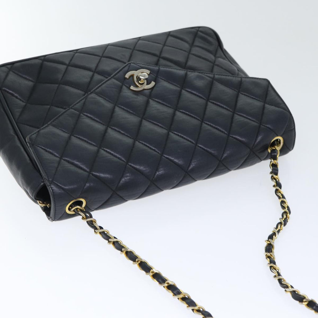 CHANEL Matelasse Turn Lock Chain Shoulder Bag Leather Black Gold CC yk14695