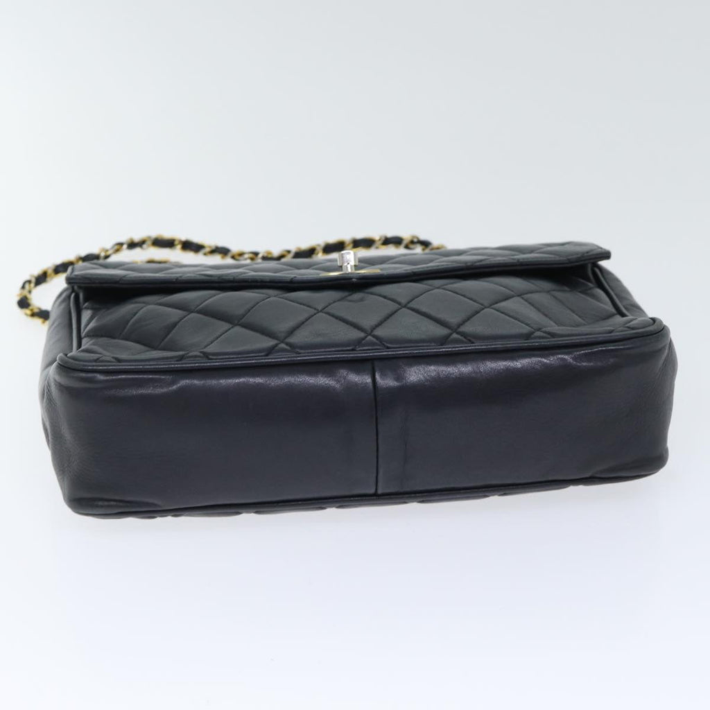 CHANEL Matelasse Turn Lock Chain Shoulder Bag Leather Black Gold CC yk14695