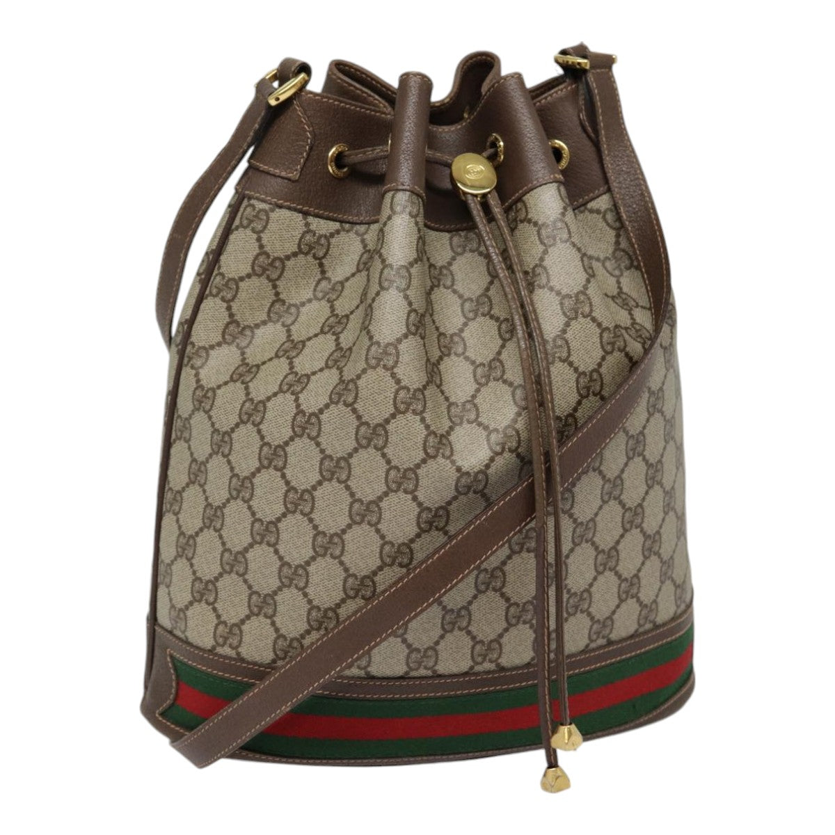 GUCCI GG Supreme Web Sherry Line Shoulder Bag PVC Beige 164 02 085 yk14696