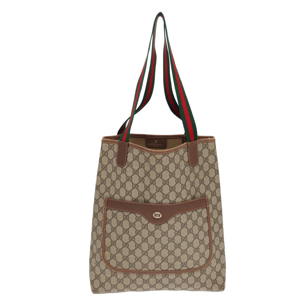 GUCCI GG Supreme Web Sherry Line Tote Bag PVC Beige 89 02 003 yk14710