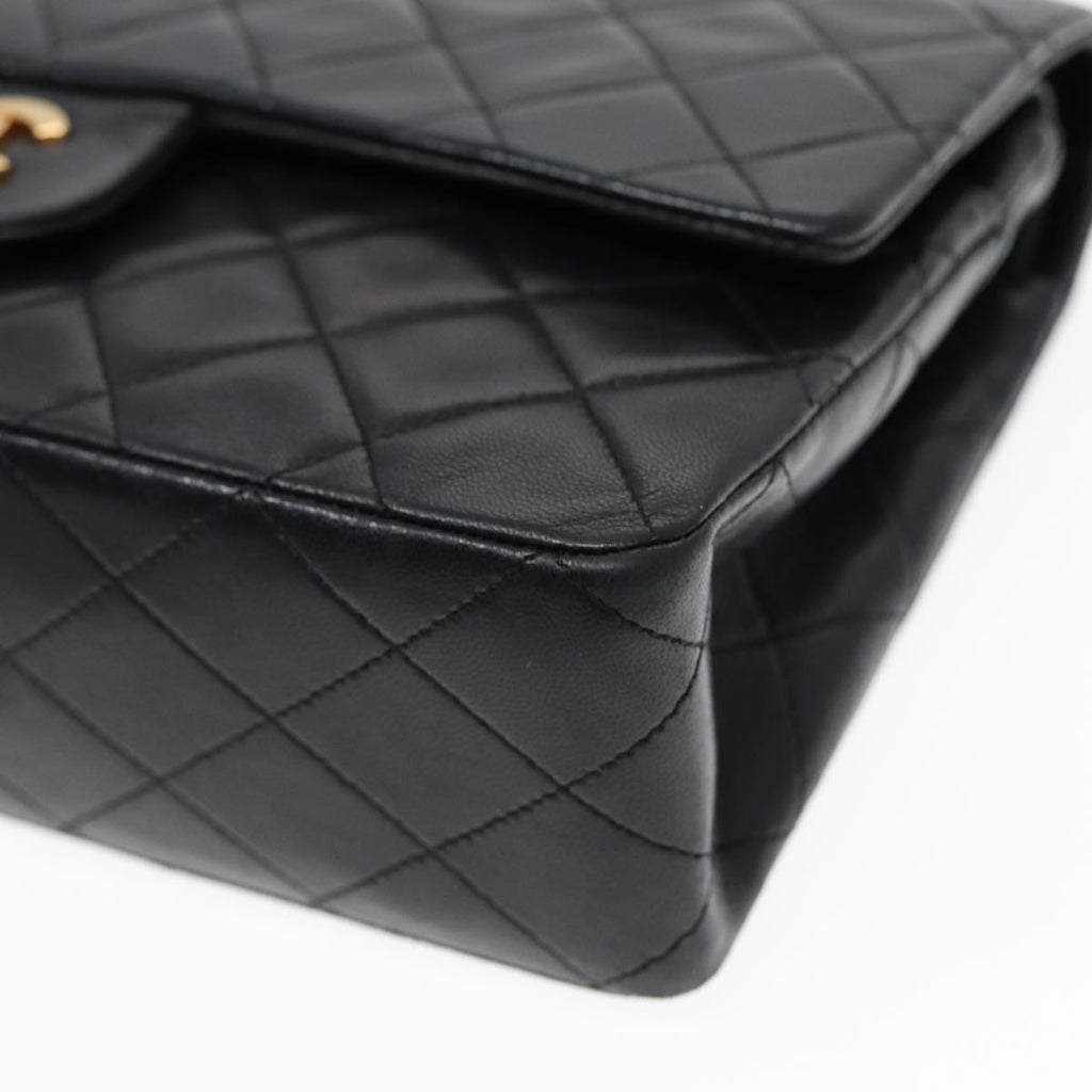 CHANEL Matelasse 25 Turn Lock Chain Bag Lamb Skin Black Gold CC yk14719A