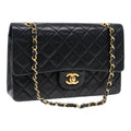 CHANEL Matelasse 25 Turn Lock Chain Bag Lamb Skin Black Gold CC yk14719A