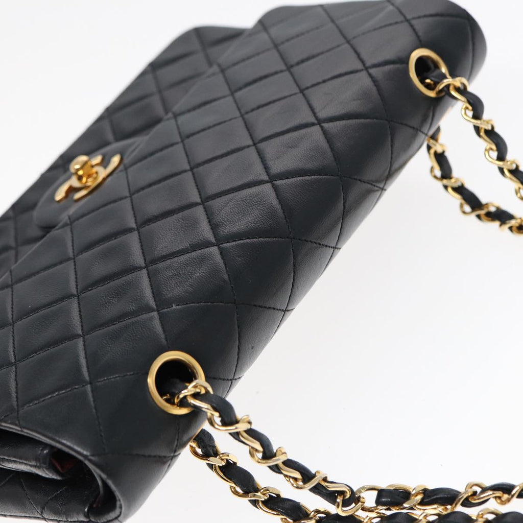 CHANEL Matelasse 25 Turn Lock Chain Bag Lamb Skin Black Gold CC yk14719A