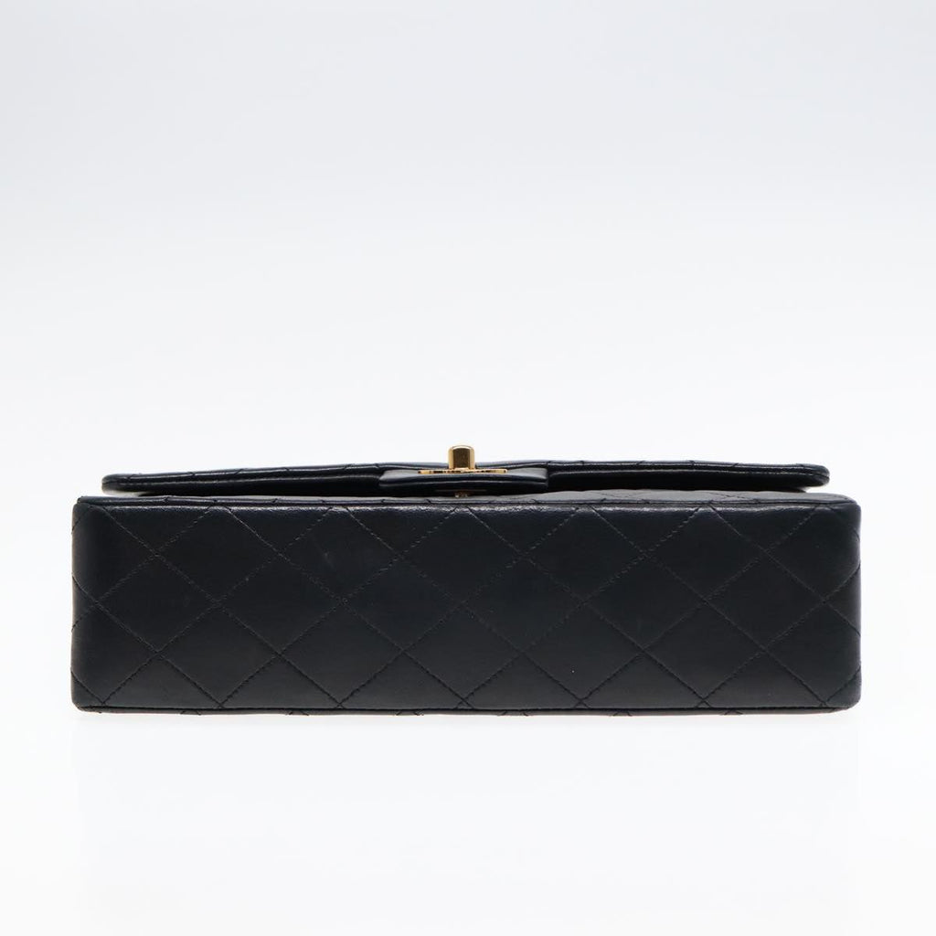 CHANEL Matelasse 25 Turn Lock Chain Bag Lamb Skin Black Gold CC yk14719A