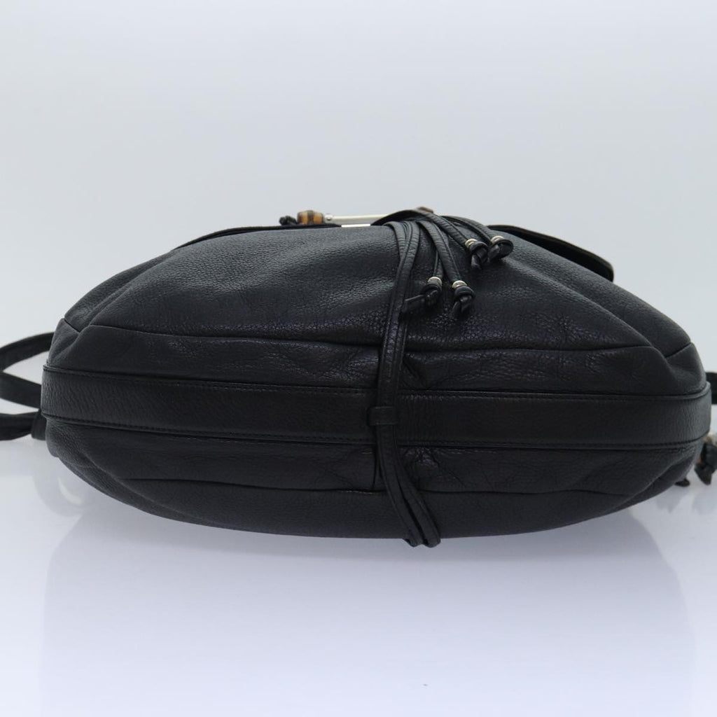 GUCCI Bamboo Shoulder Bag Leather Black Silver 232940 yk14720