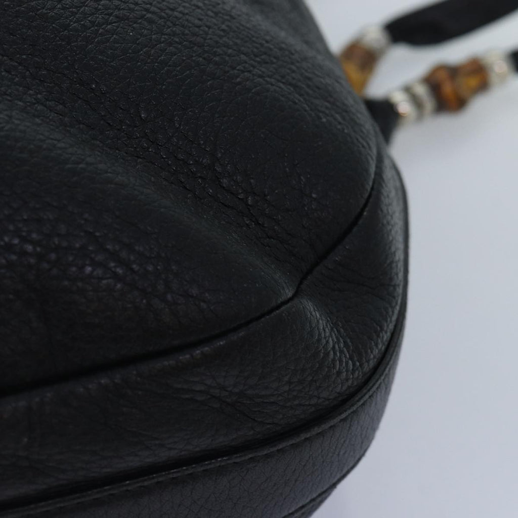 GUCCI Bamboo Shoulder Bag Leather Black Silver 232940 yk14720