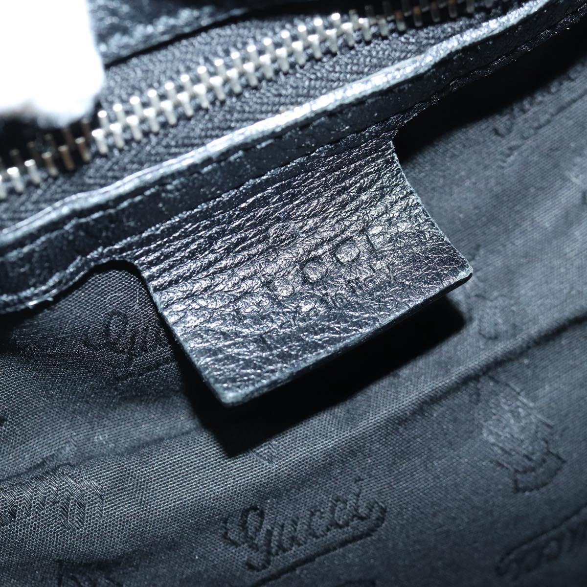 GUCCI Bamboo Shoulder Bag Leather Black Silver 232940 yk14720