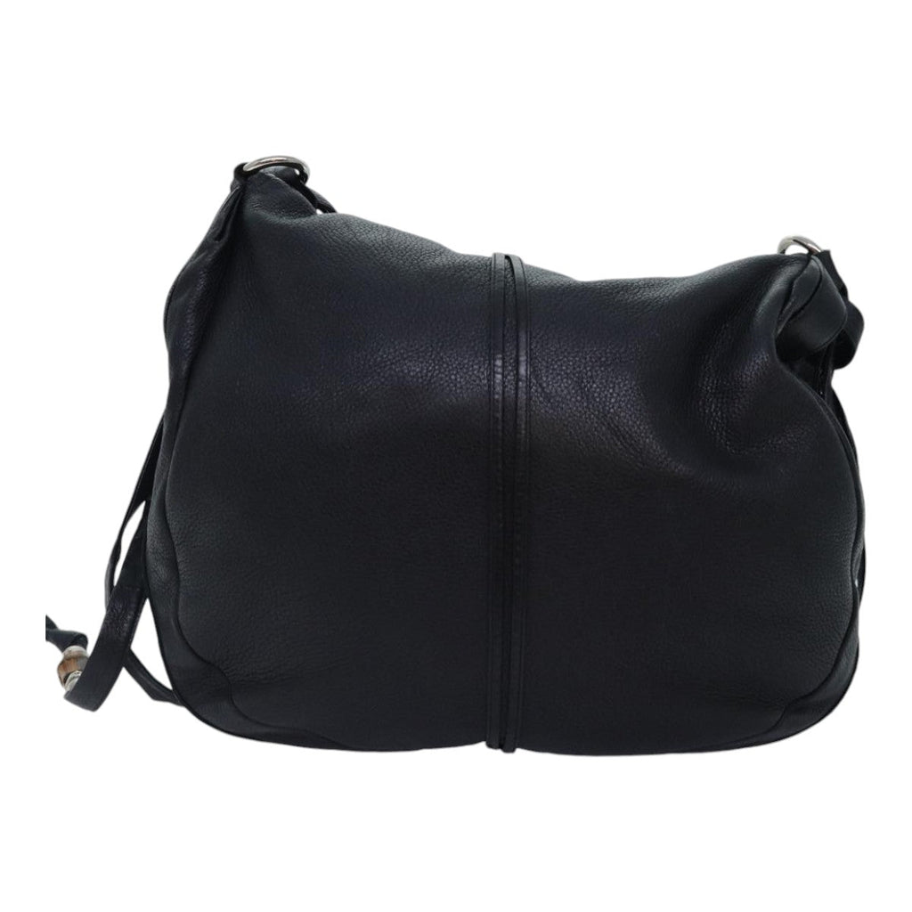 GUCCI Bamboo Shoulder Bag Leather Black Silver 232940 yk14720