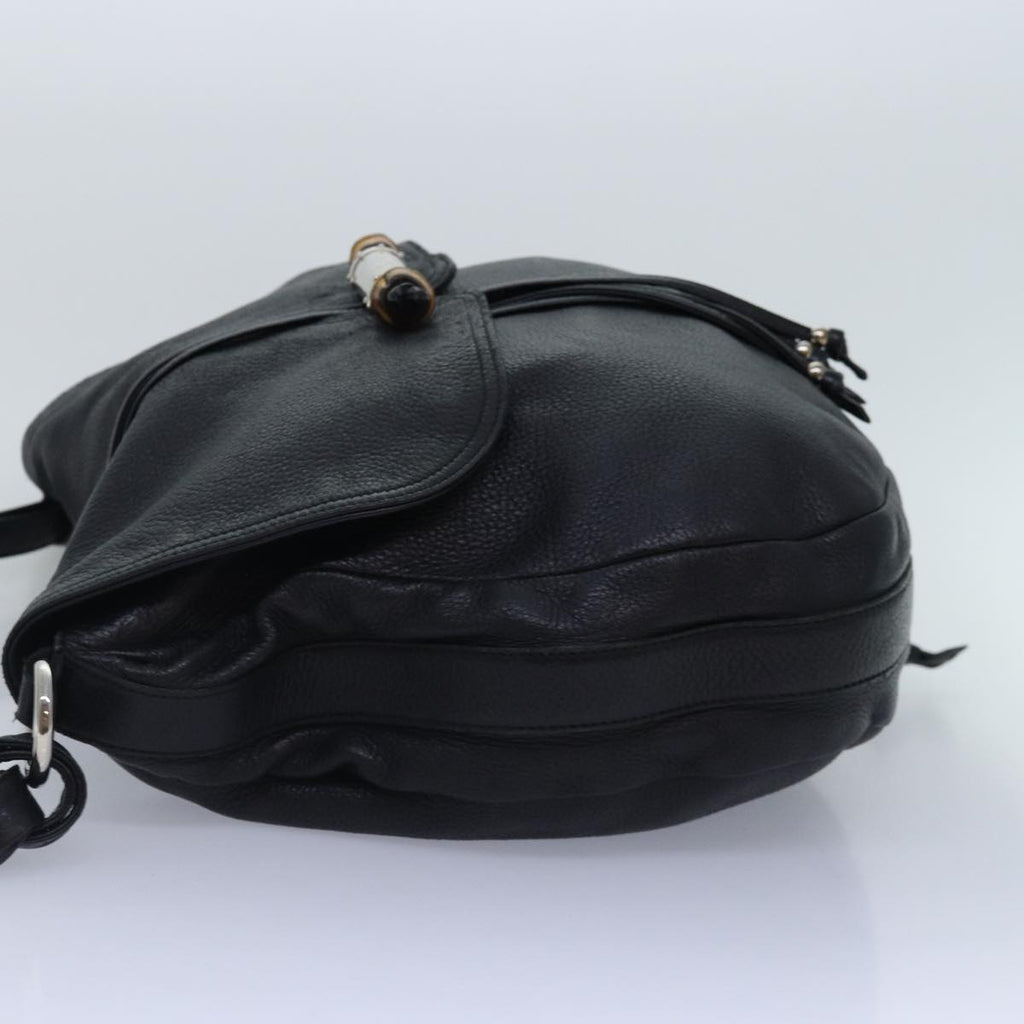 GUCCI Bamboo Shoulder Bag Leather Black Silver 232940 yk14720