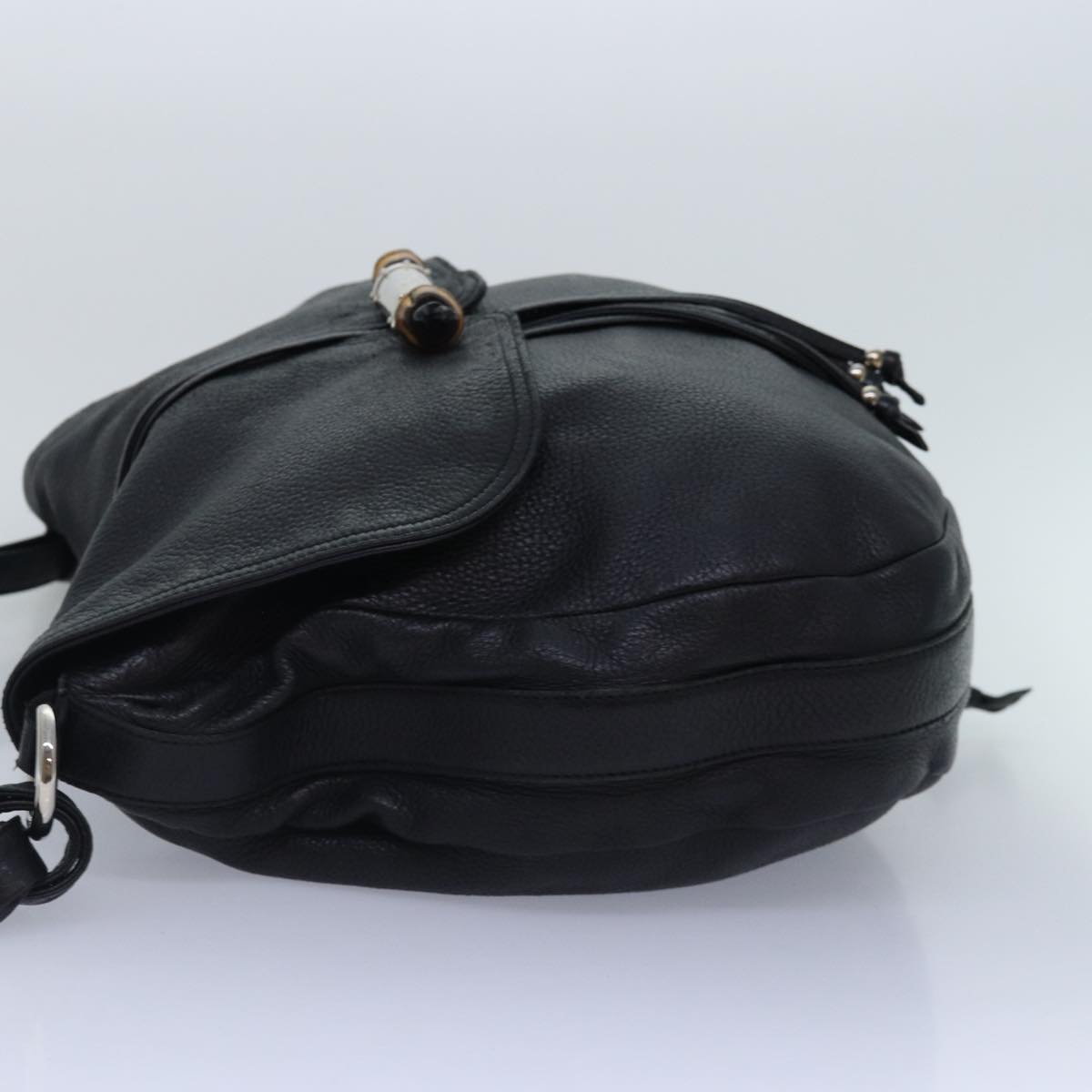 GUCCI Bamboo Shoulder Bag Leather Black Silver 232940 yk14720