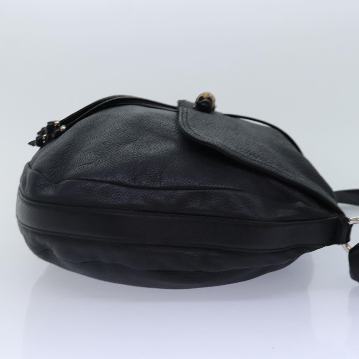 GUCCI Bamboo Shoulder Bag Leather Black Silver 232940 yk14720