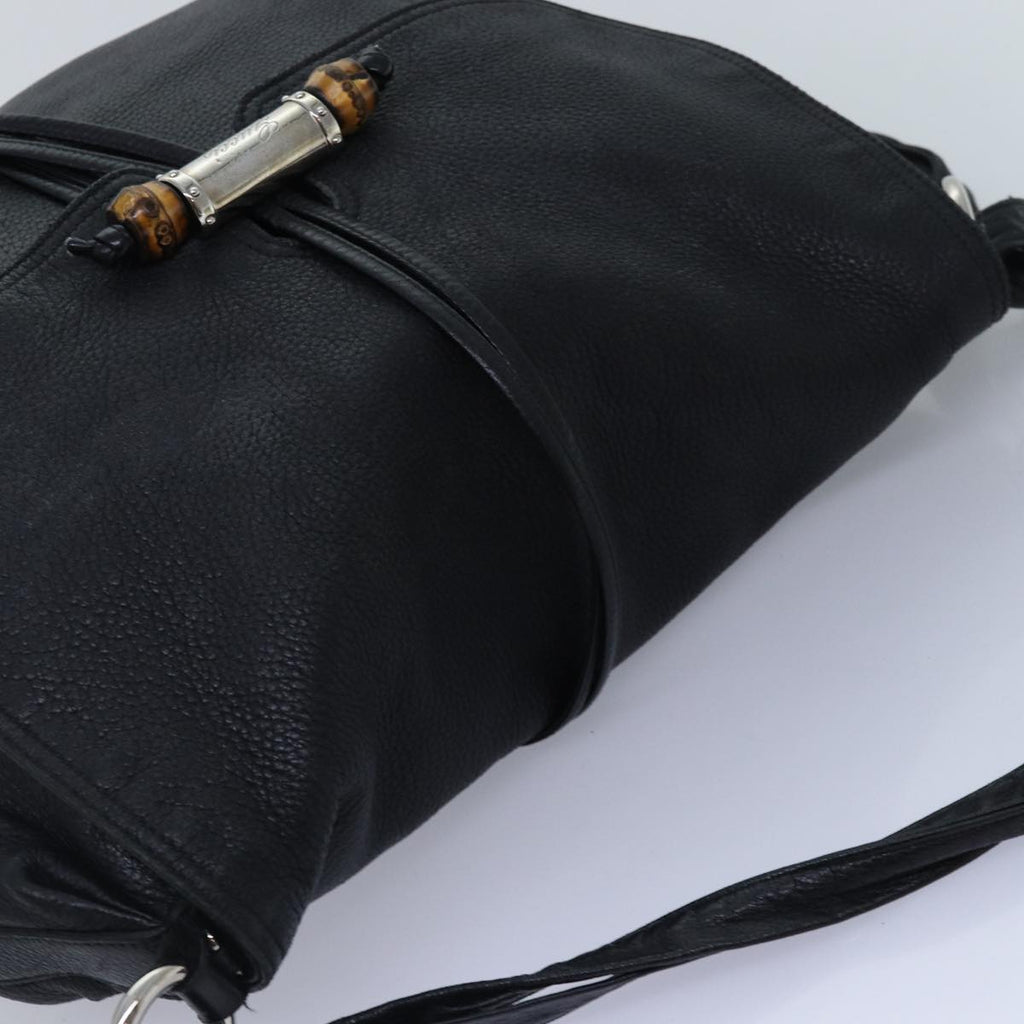 GUCCI Bamboo Shoulder Bag Leather Black Silver 232940 yk14720