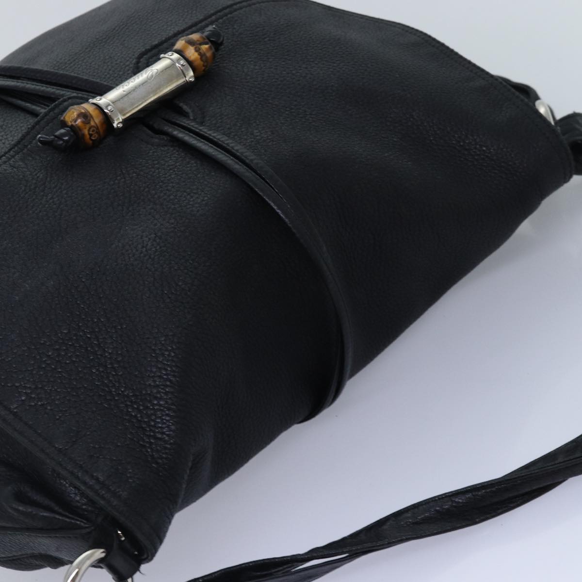 GUCCI Bamboo Shoulder Bag Leather Black Silver 232940 yk14720