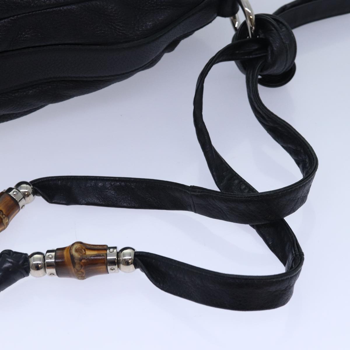GUCCI Bamboo Shoulder Bag Leather Black Silver 232940 yk14720
