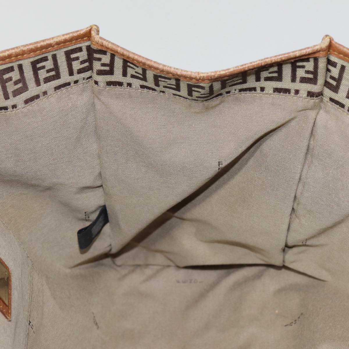 FENDI Zucchino Canvas Tote Bag Beige Gold yk14729