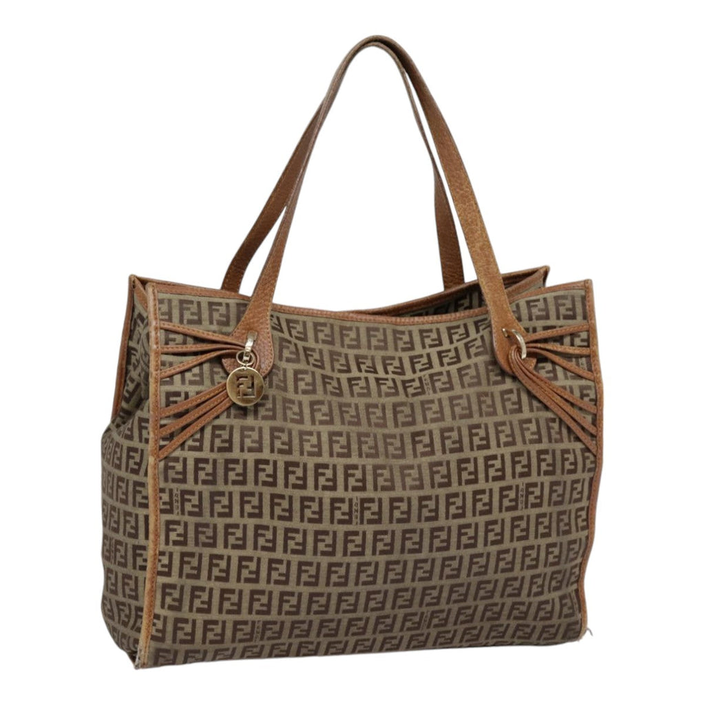 FENDI Zucchino Canvas Tote Bag Beige Gold yk14729