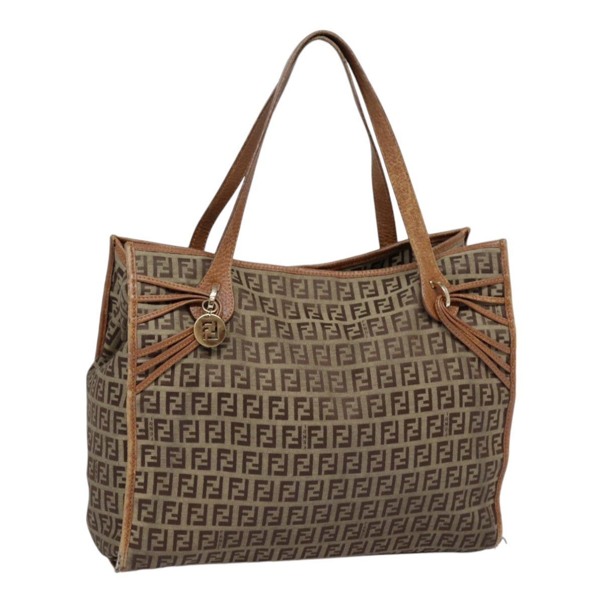 FENDI Zucchino Canvas Tote Bag Beige Gold yk14729