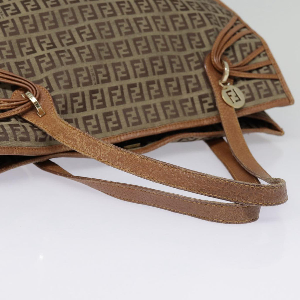 FENDI Zucchino Canvas Tote Bag Beige Gold yk14729