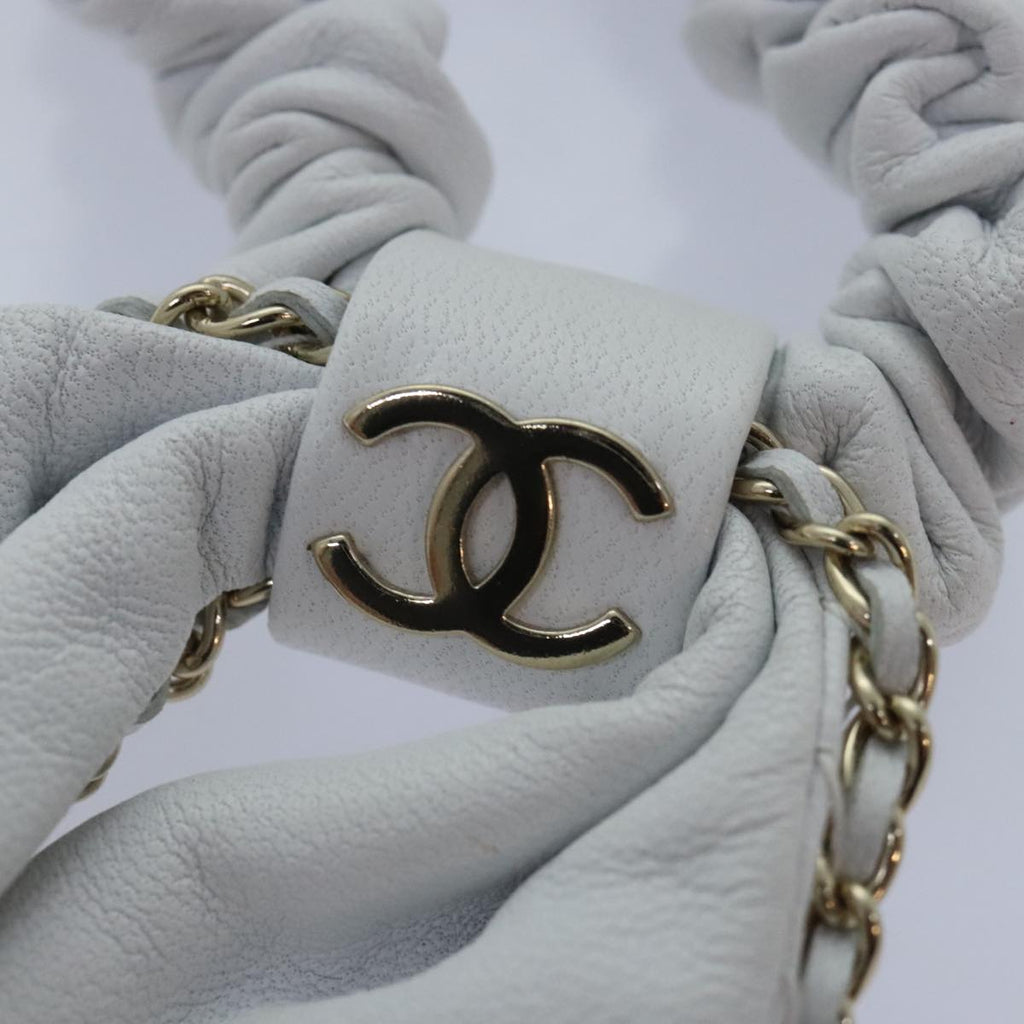 CHANEL COCO Mark Scrunchie Hair clip Lamb Skin White CC yk14744
