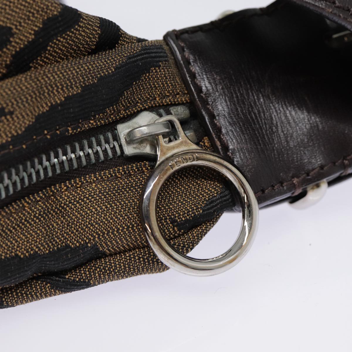 FENDI Shoulder Bag Canvas Silver Brown yk14745