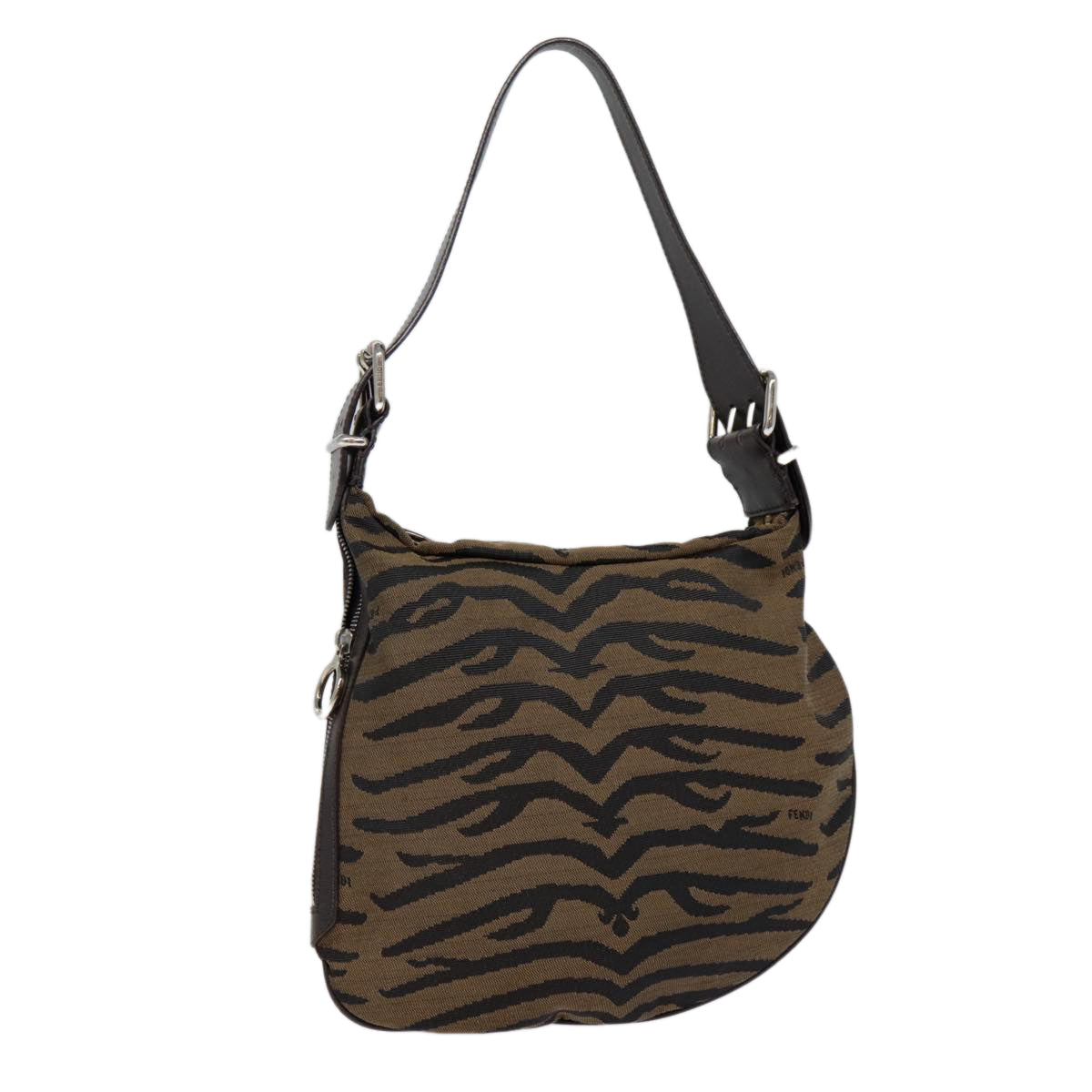 FENDI Shoulder Bag Canvas Silver Brown yk14745