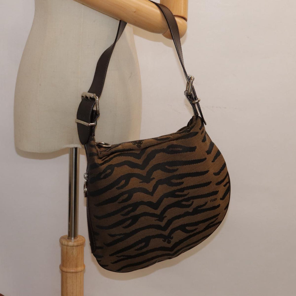FENDI Shoulder Bag Canvas Silver Brown yk14745