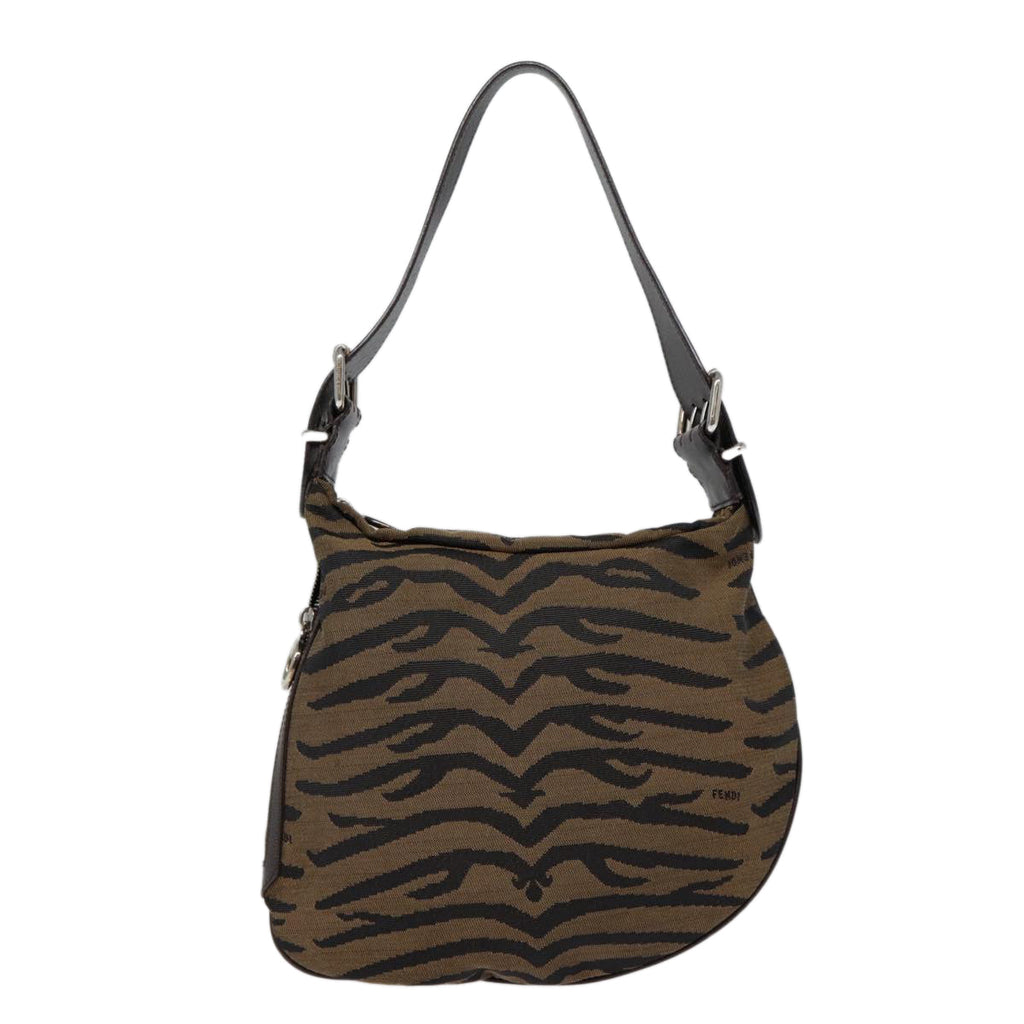 FENDI Shoulder Bag Canvas Silver Brown yk14745